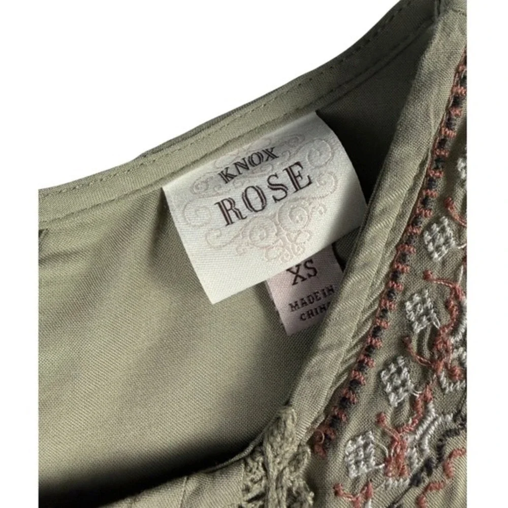 Knox Rose Olive Green Embroidered Peasant Tunic Top XS‎ - Picture 4 of 5